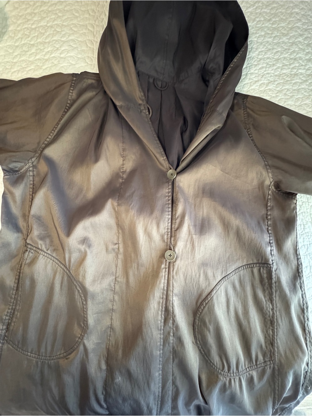 Long Hooded Black Trench Coat Women’s Size Large Nordstrom Reversible - Picture 3 of 12